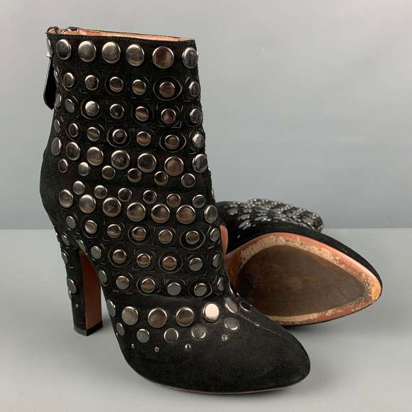 ALAIA Black Leather Studded Suede Back Zip Boots - Picture 3 of 7
